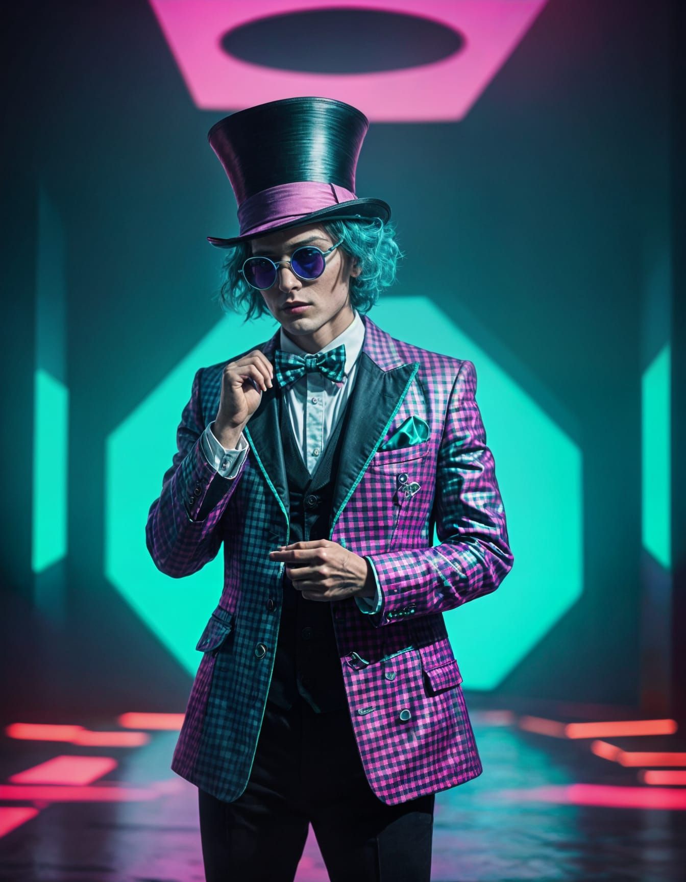 Cyberpunk Mad Hatter in Gingham Attire