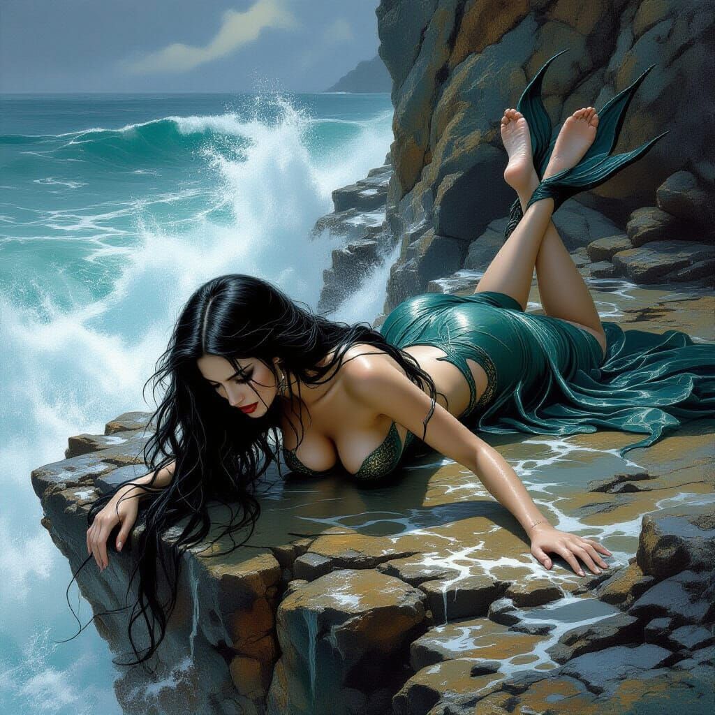 Dark Fantasy Siren on a Cliff