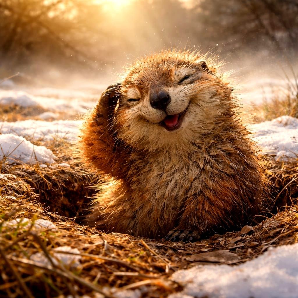 A Groundhog wakes up for Spring