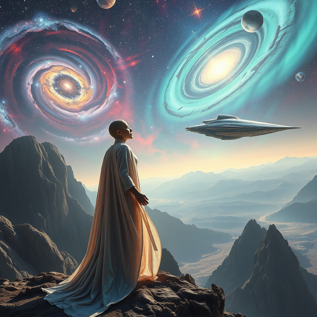 Otherworldly Being Gazing at Cosmic Expanse