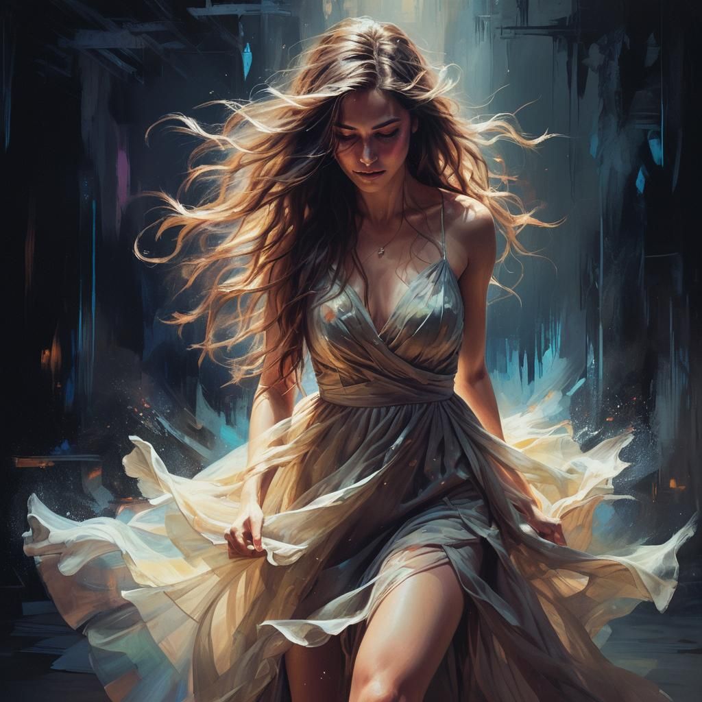 Glitchcore Woman Dancing in Rembrandt Style