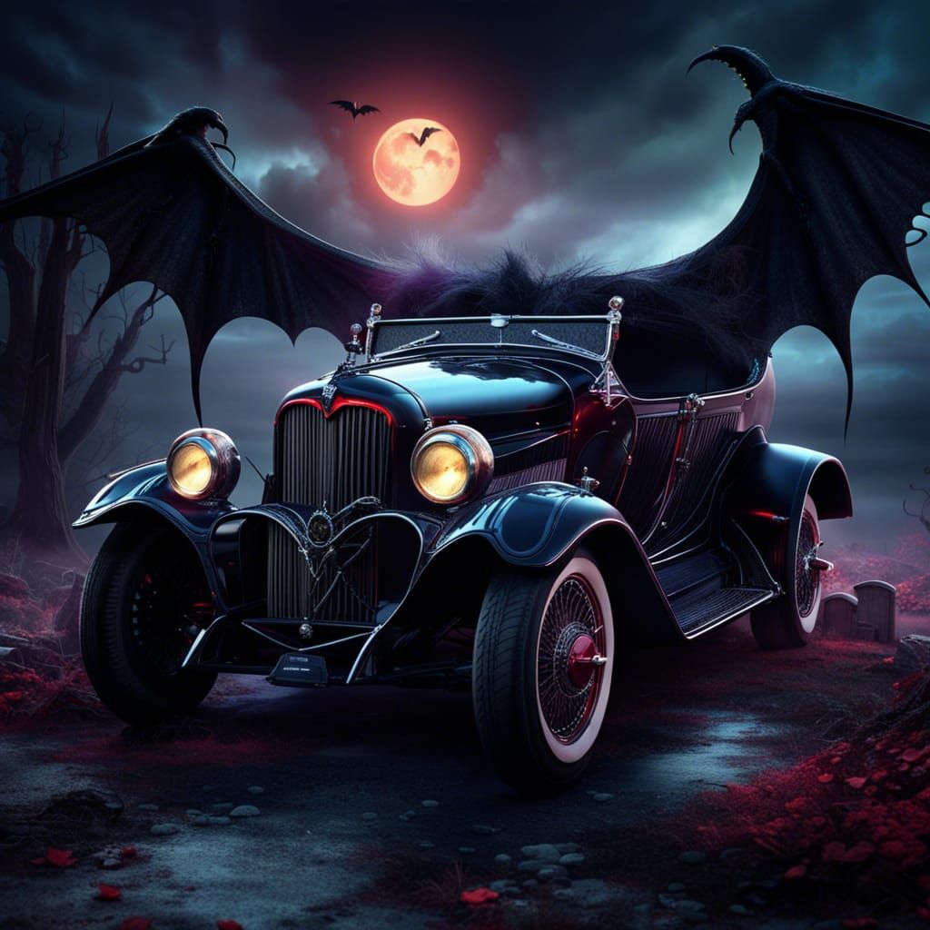 Ethereal Gothic Vampire Car in Graveyard