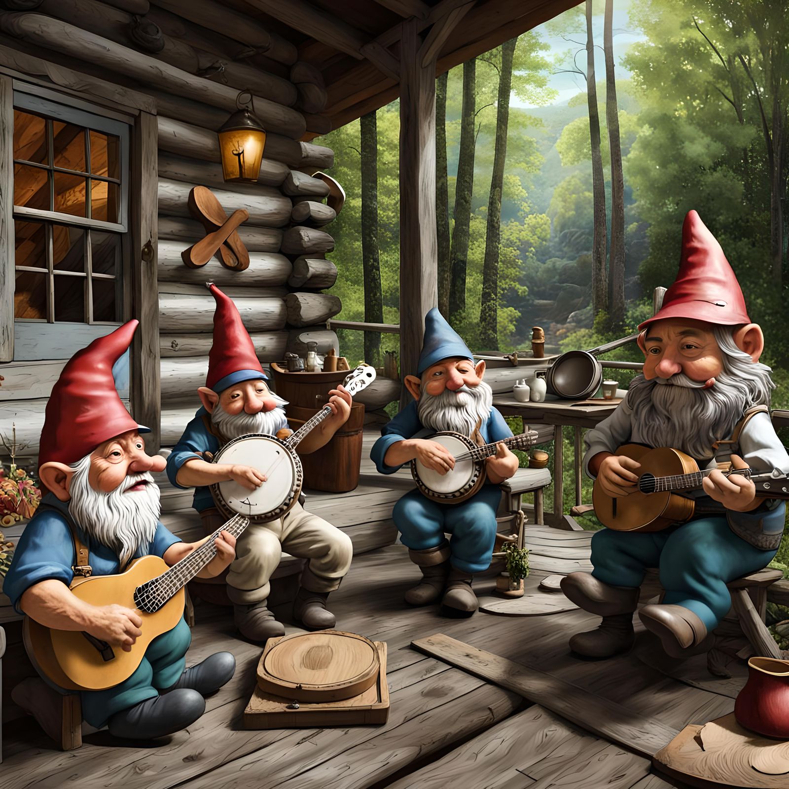 Garden Gnomes playing in an Appalachian bluegrass band
