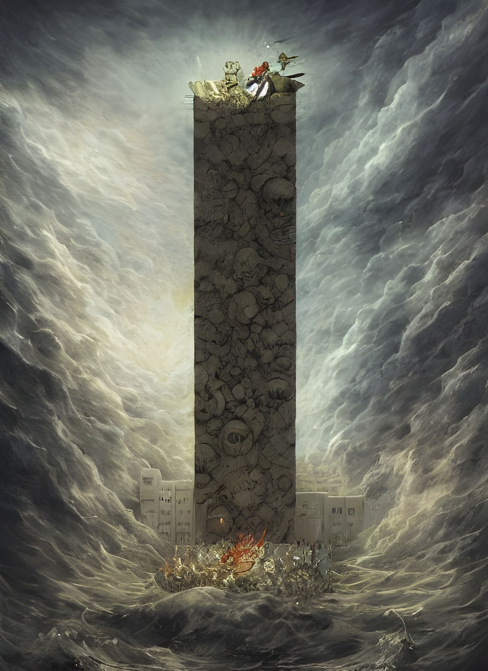 Surreal Floating Powerplant Painting in Romantic Style