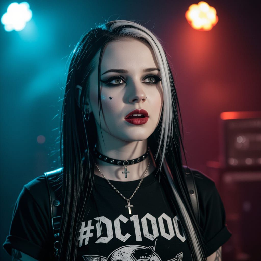 Emo Woman in Burnt Landscape with DC1000 Sign