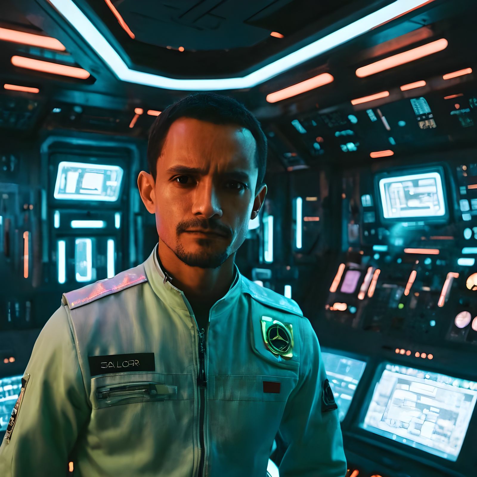 Sailor Chris in Neon Spacecraft: Cinematic Film Still