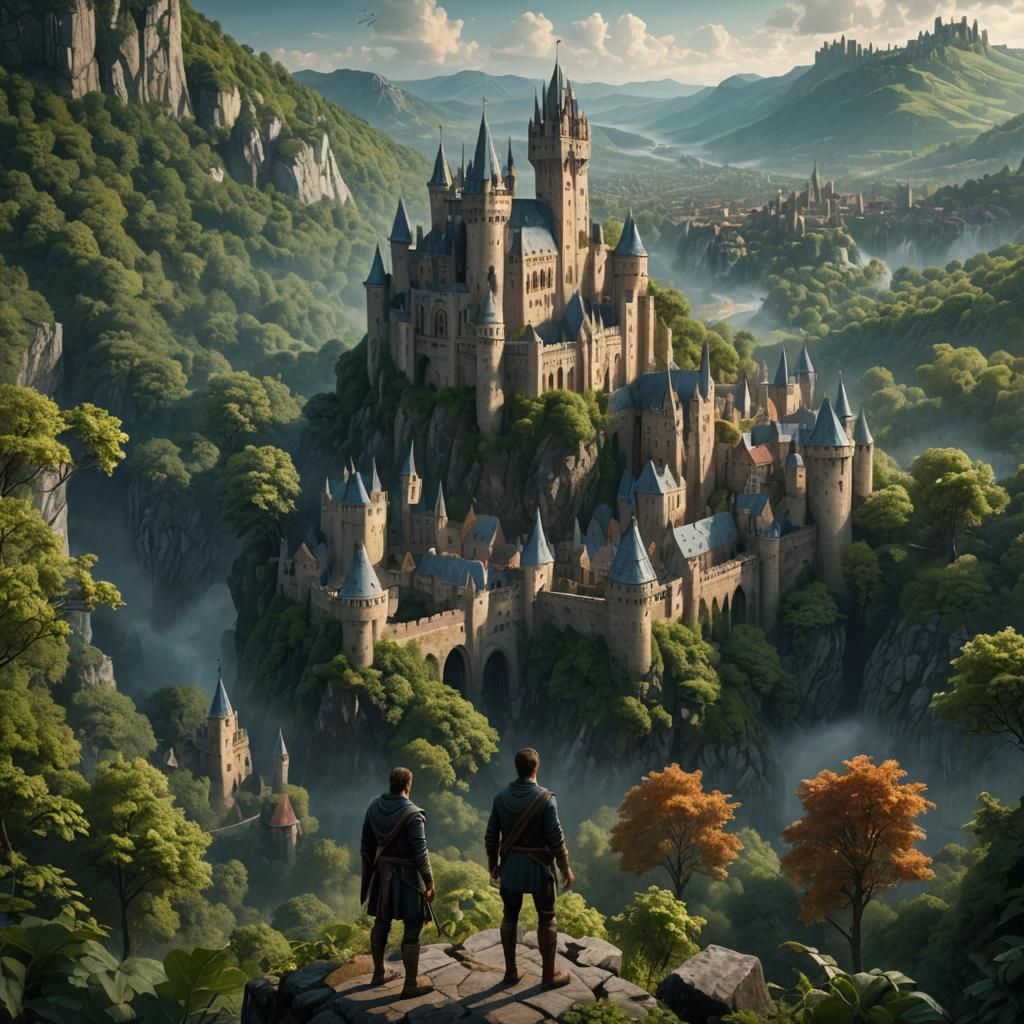 Fantasy Medieval City with Castle in Sky