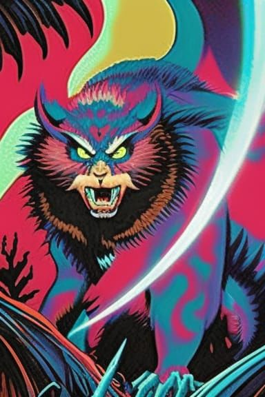 The Manticore decipher , by Jim Cheung, by lisa frank, by greg rutkowski,  noctilucent volumetric lighting colorful pris...