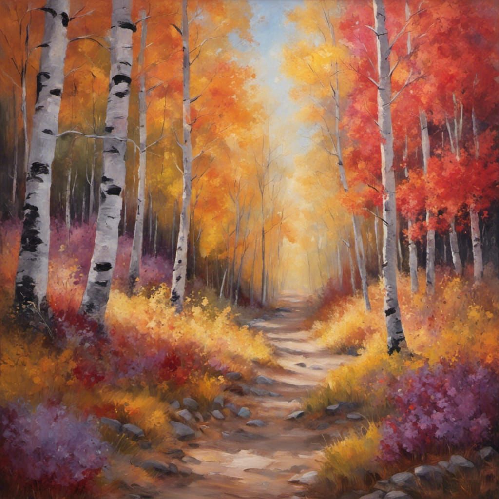 Autumn Forest Path in Oil Painting Style