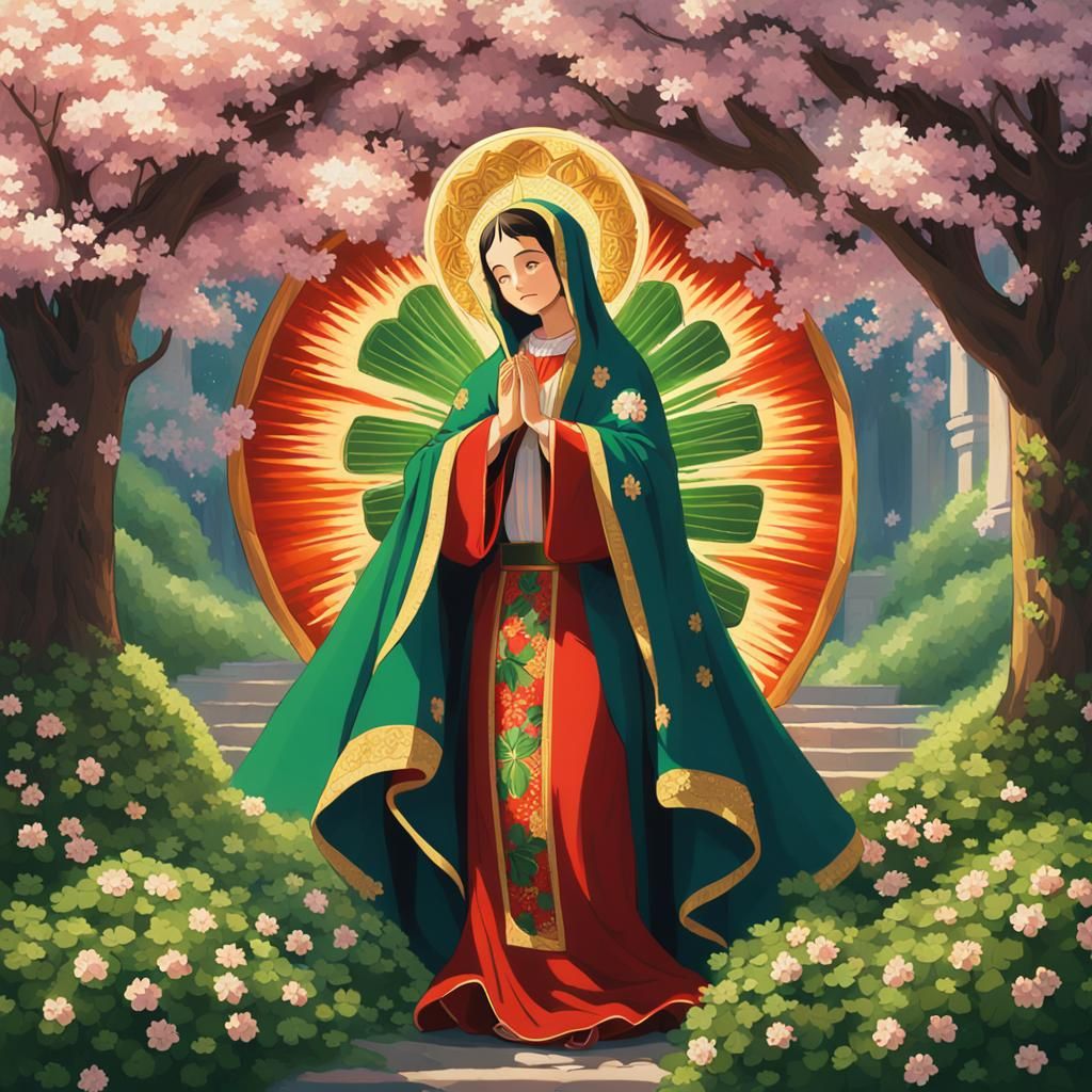 Irish Virgin of Guadalupe as Anime Oil Painting