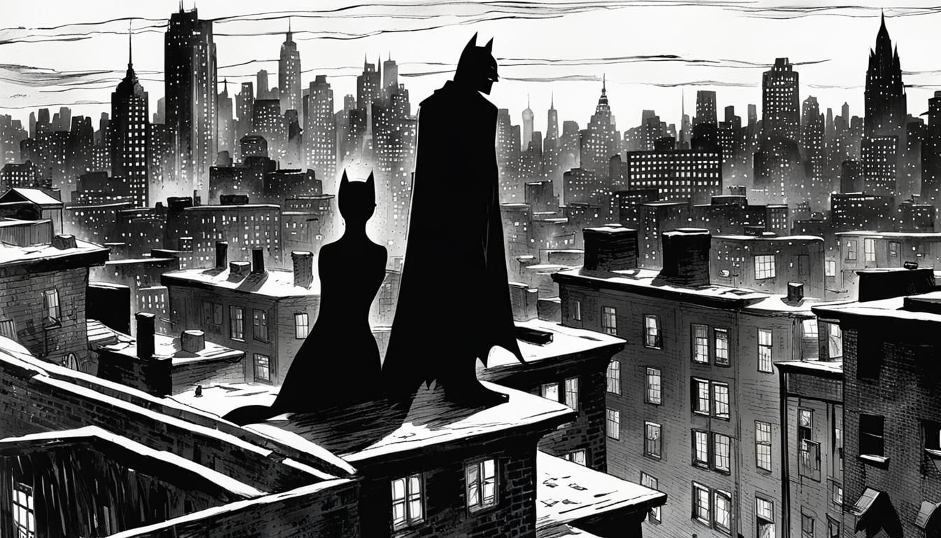 Catwoman and Batman Noir on Gotham Rooftop