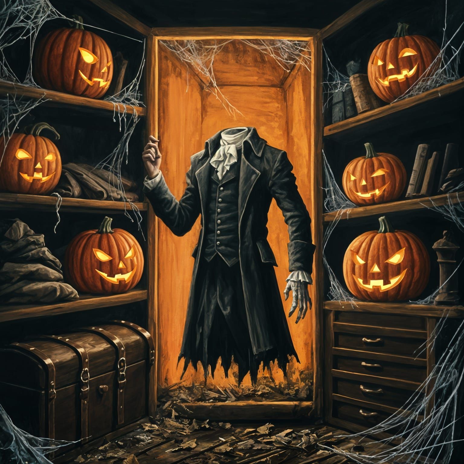 Headless Horseman's Pumpkin Head Closet in Acrylic Style