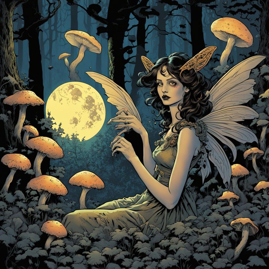 Mischievous Fairy in Enchanted Forest - Gothic Fantasy Art