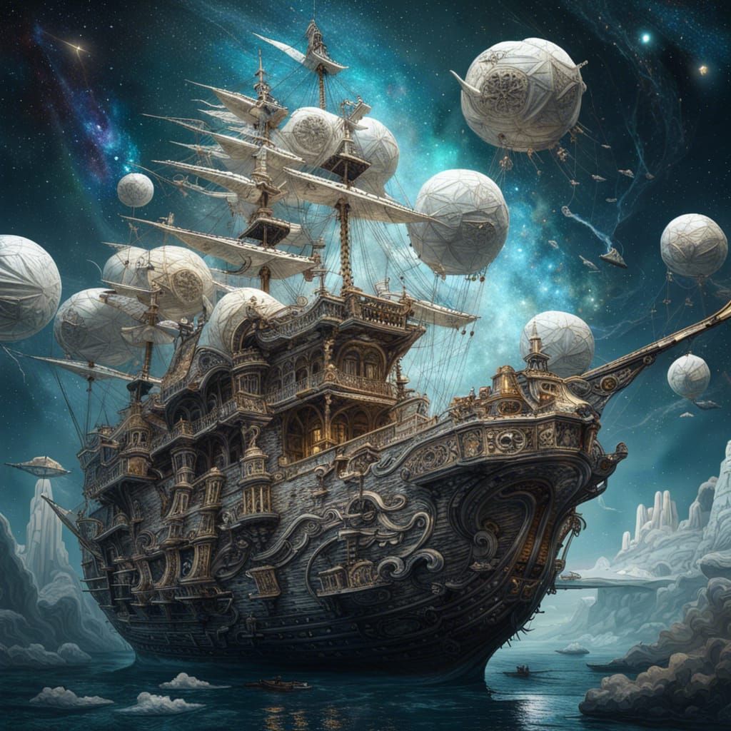 Alien Pirate Ship in Rococo Gothic Style