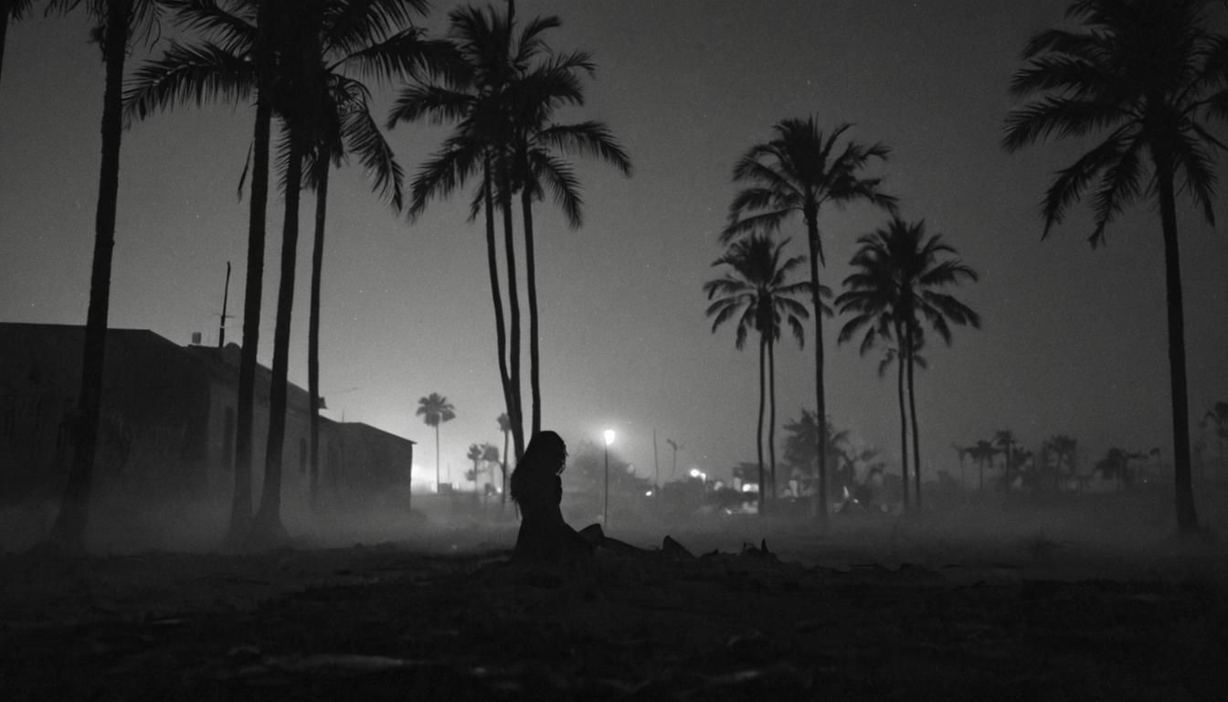 Film Noir Scene: Haunting Silhouette in Fog