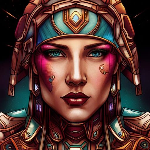 Cybernetic Atlantean Cyborg in Cyberpunk Egyptian Armor