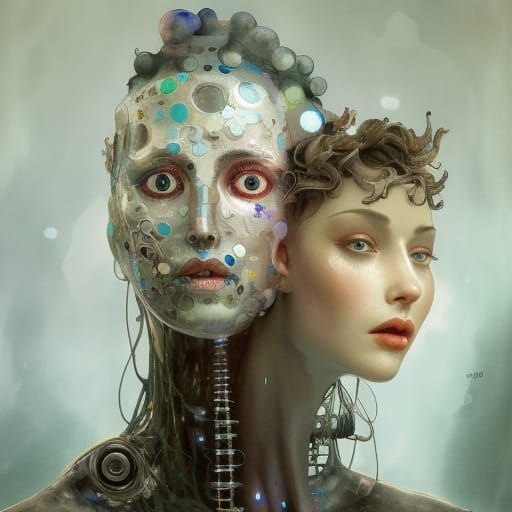 Romantic AI Robots Embrace: Surreal Watercolor Art