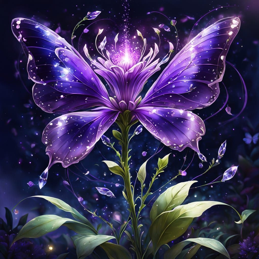 Towering Violet Crystal Flower with Glowing Vines