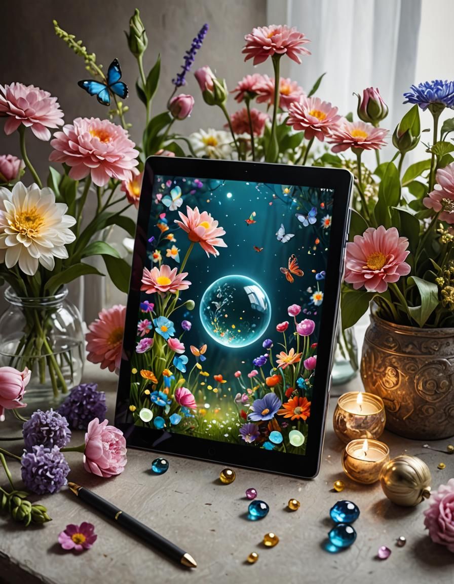 Enchanted Floral Globe with Elf in Fantasy Room