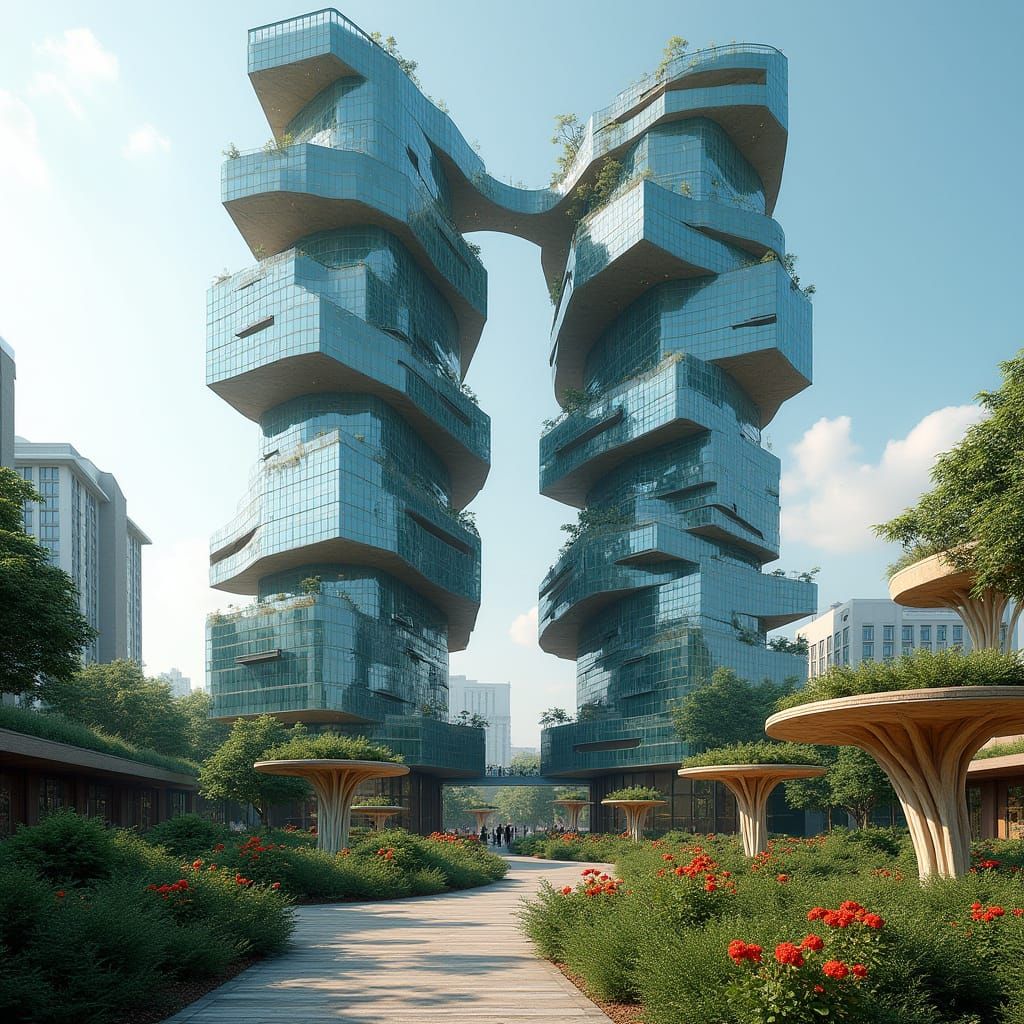 Futuristic Glass Towers with Lush Gardens as Digital Art