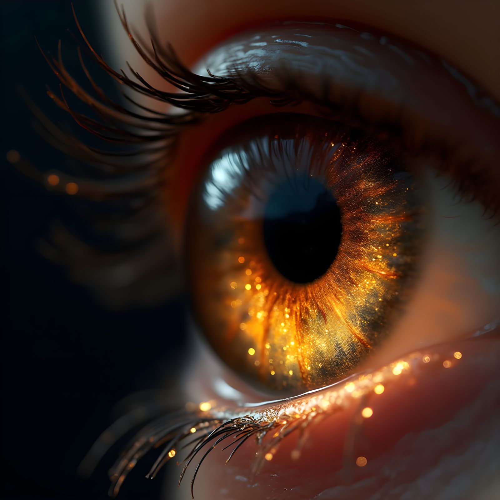 Dreadful Teary Eye with Golden Iris and Sparkles