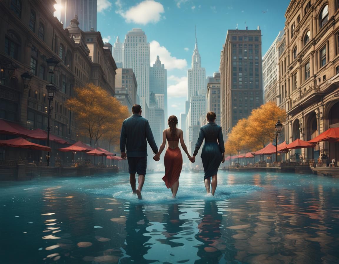 Chicago Street Scene in Gauguin Style