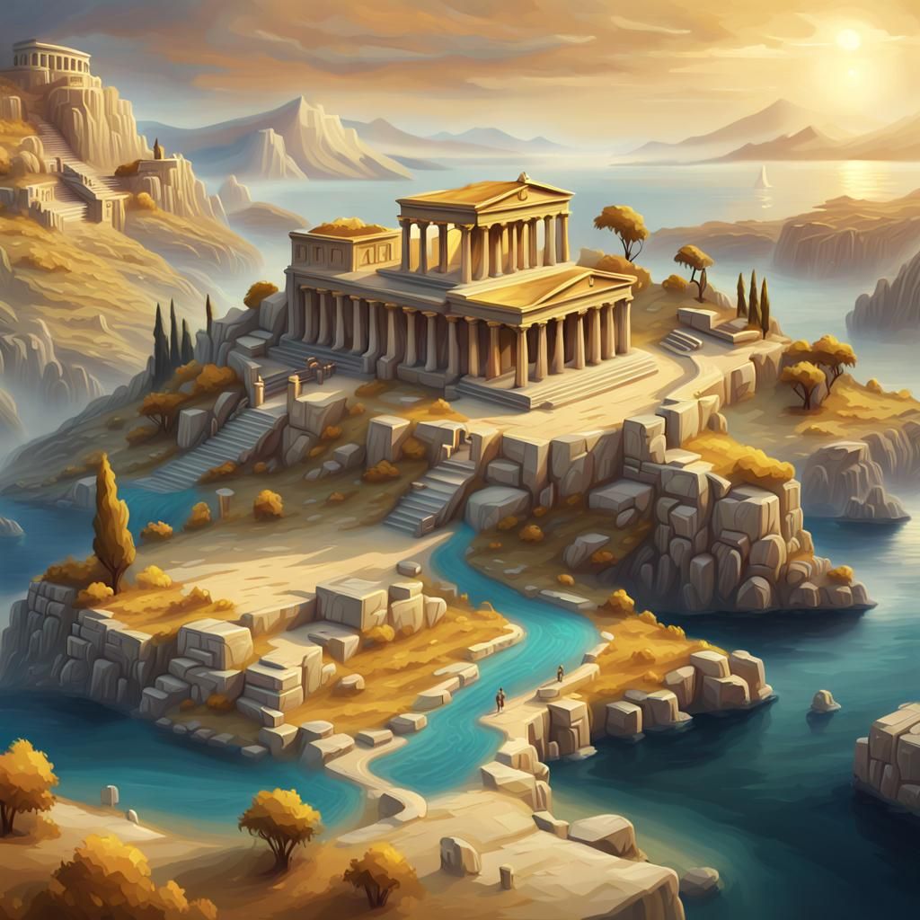 Mystical Ancient Greek Landmarks in Digital Painting Style