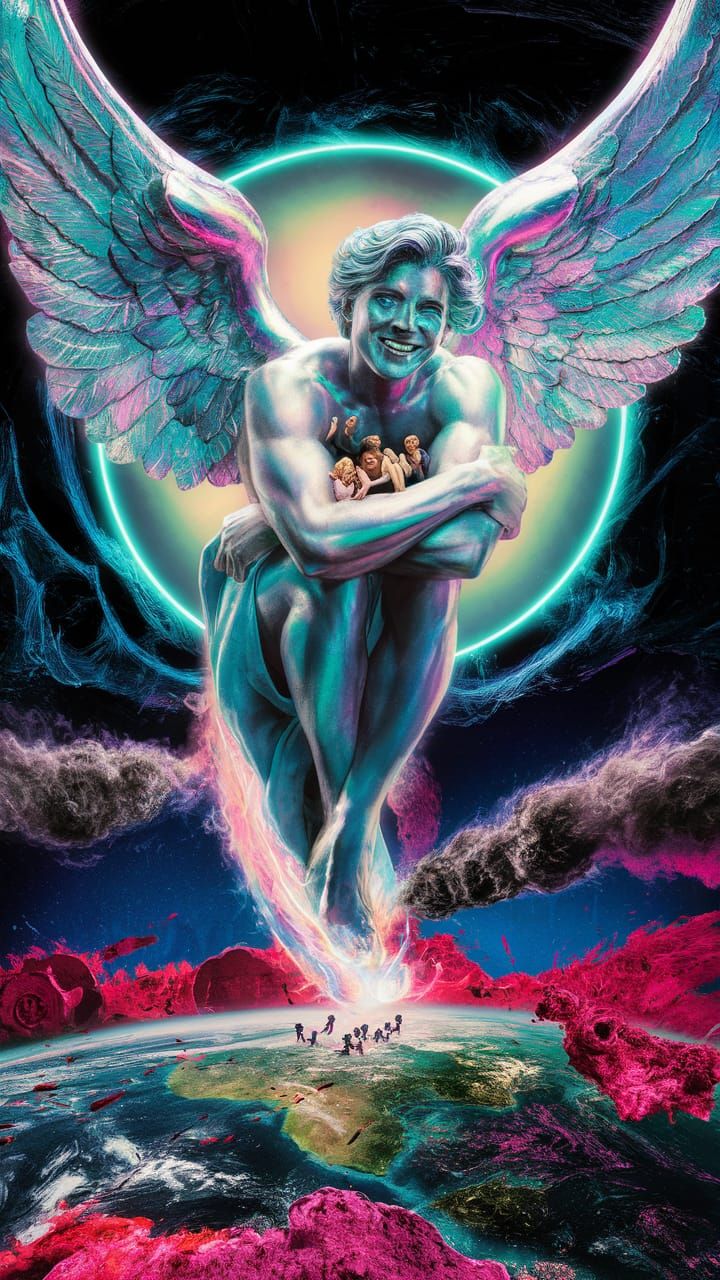 Iridescent Angel Soaring Above Doomed Earth