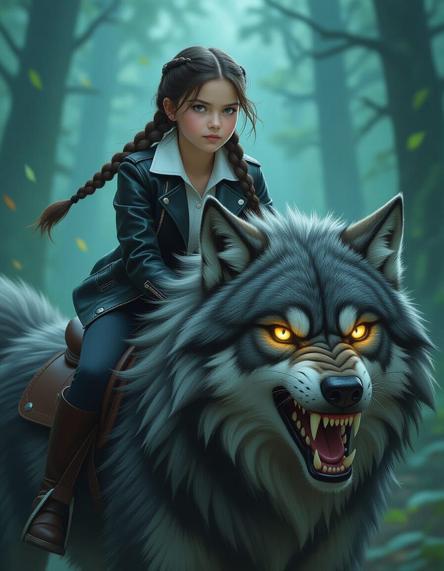Girl Rides Shaggy Werewolf in Mystical Forest