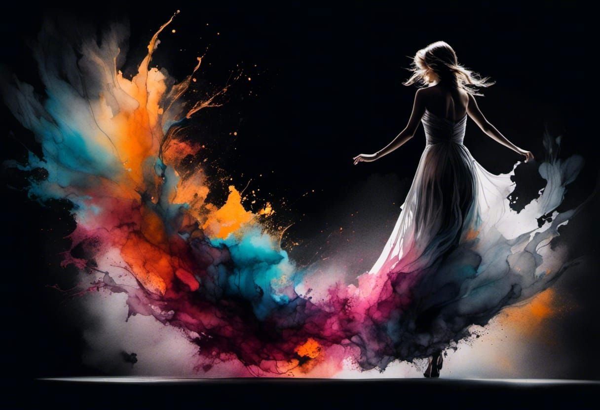 Cosmic Dancer in Ink Wash Painting Style