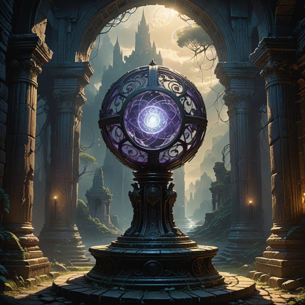 Glowing Orb in Ancient Ruins Digital Painting