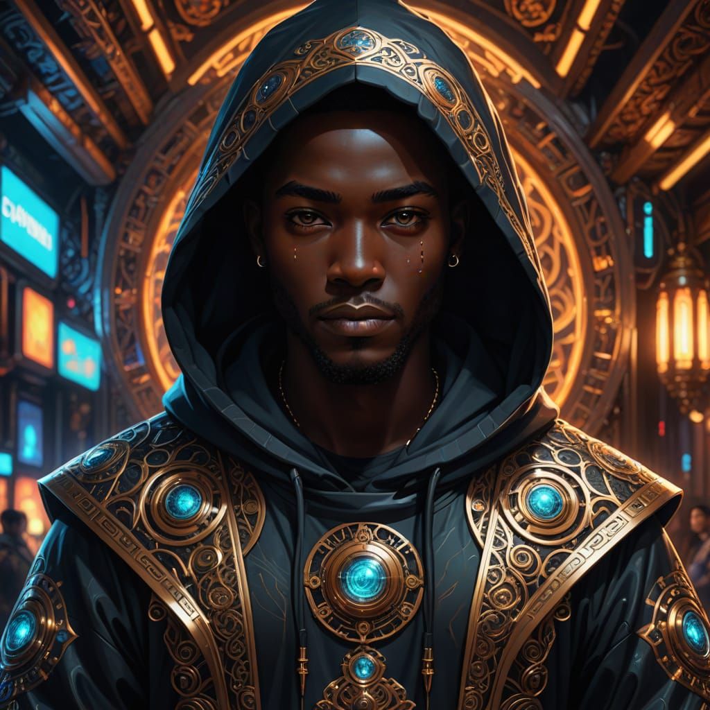 Afrofuturist Digital Art Portrait in Ornate Robes