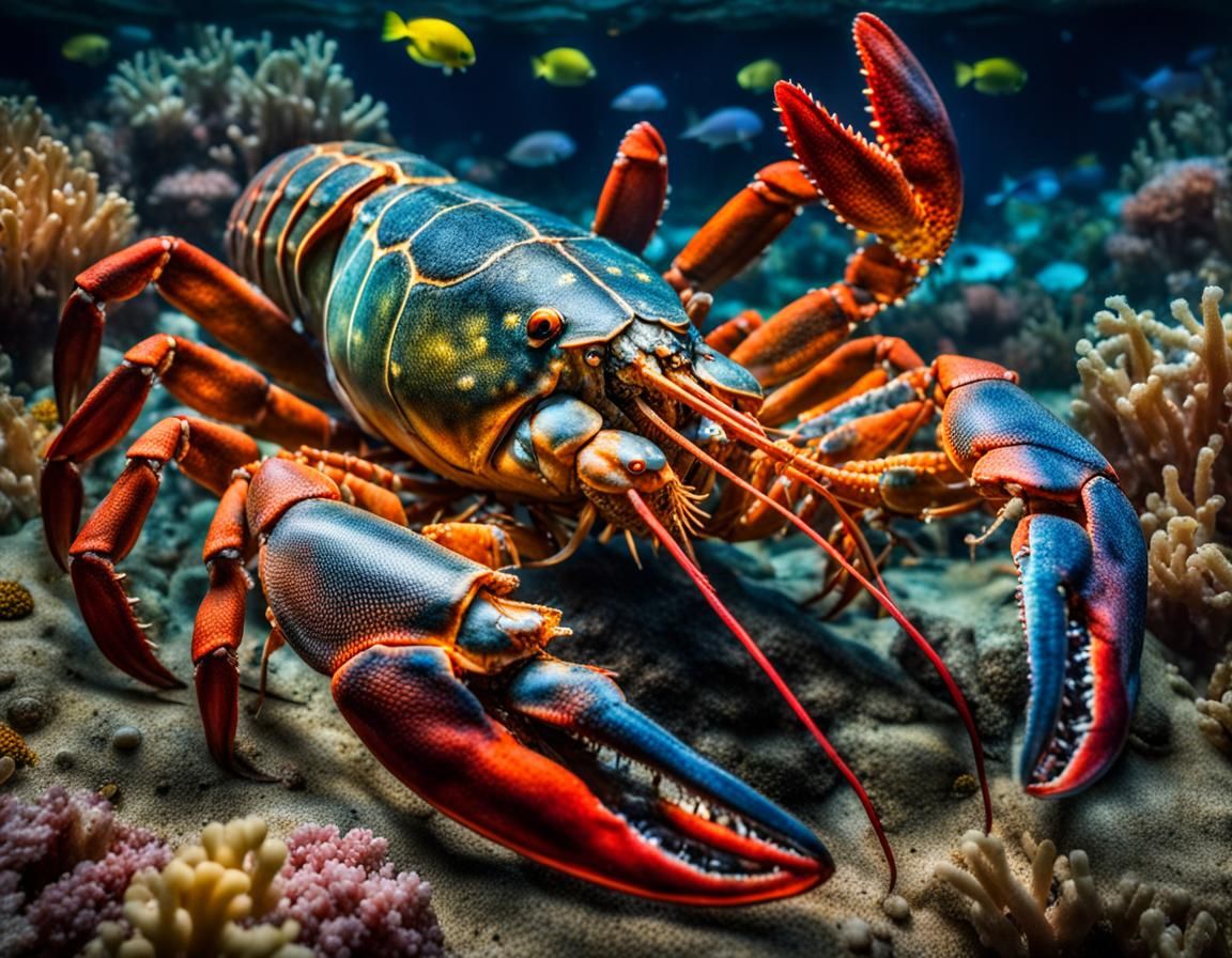 Hyperrealistic Lobster in Deep Sea Scene