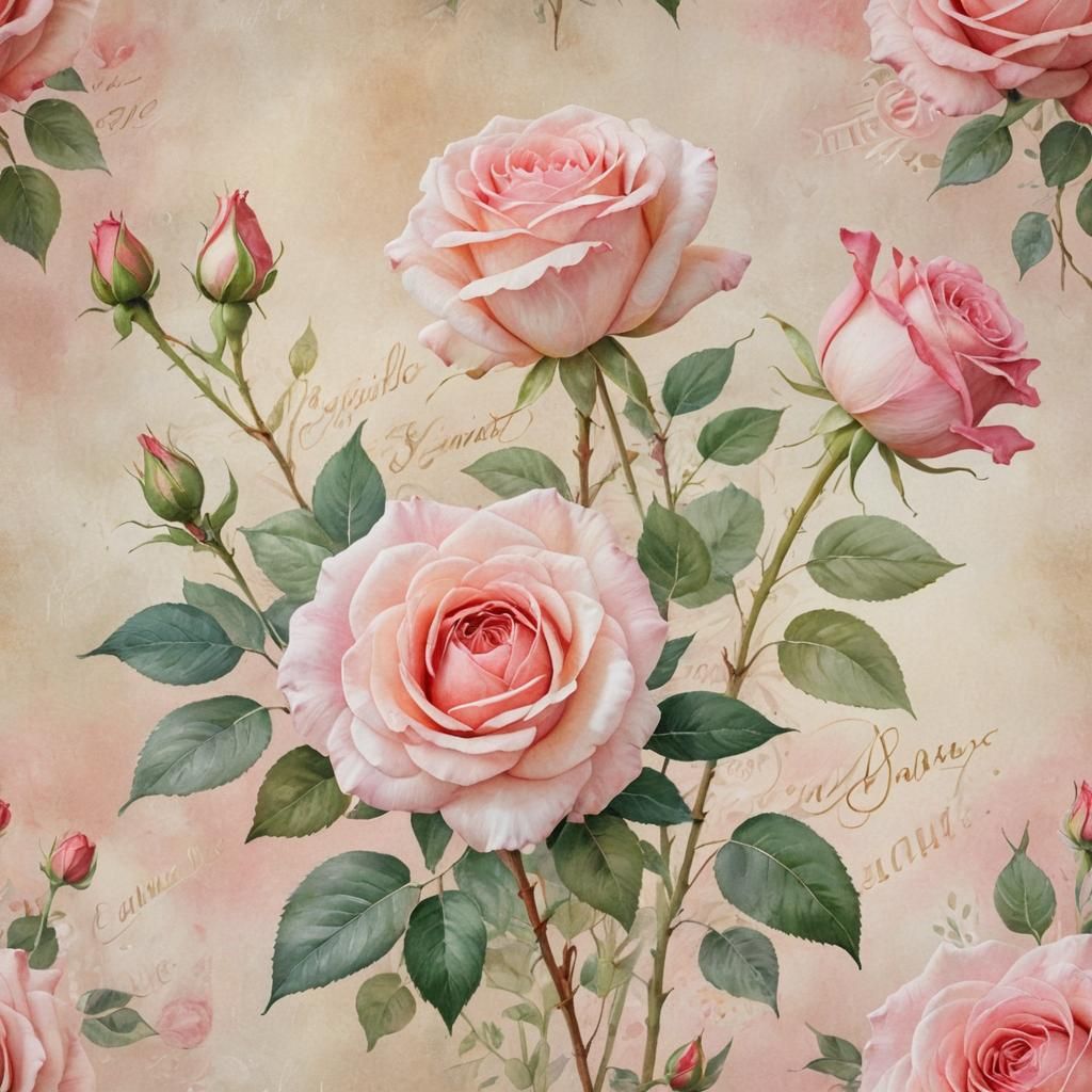 Floral Watercolor with Red and Pink Roses