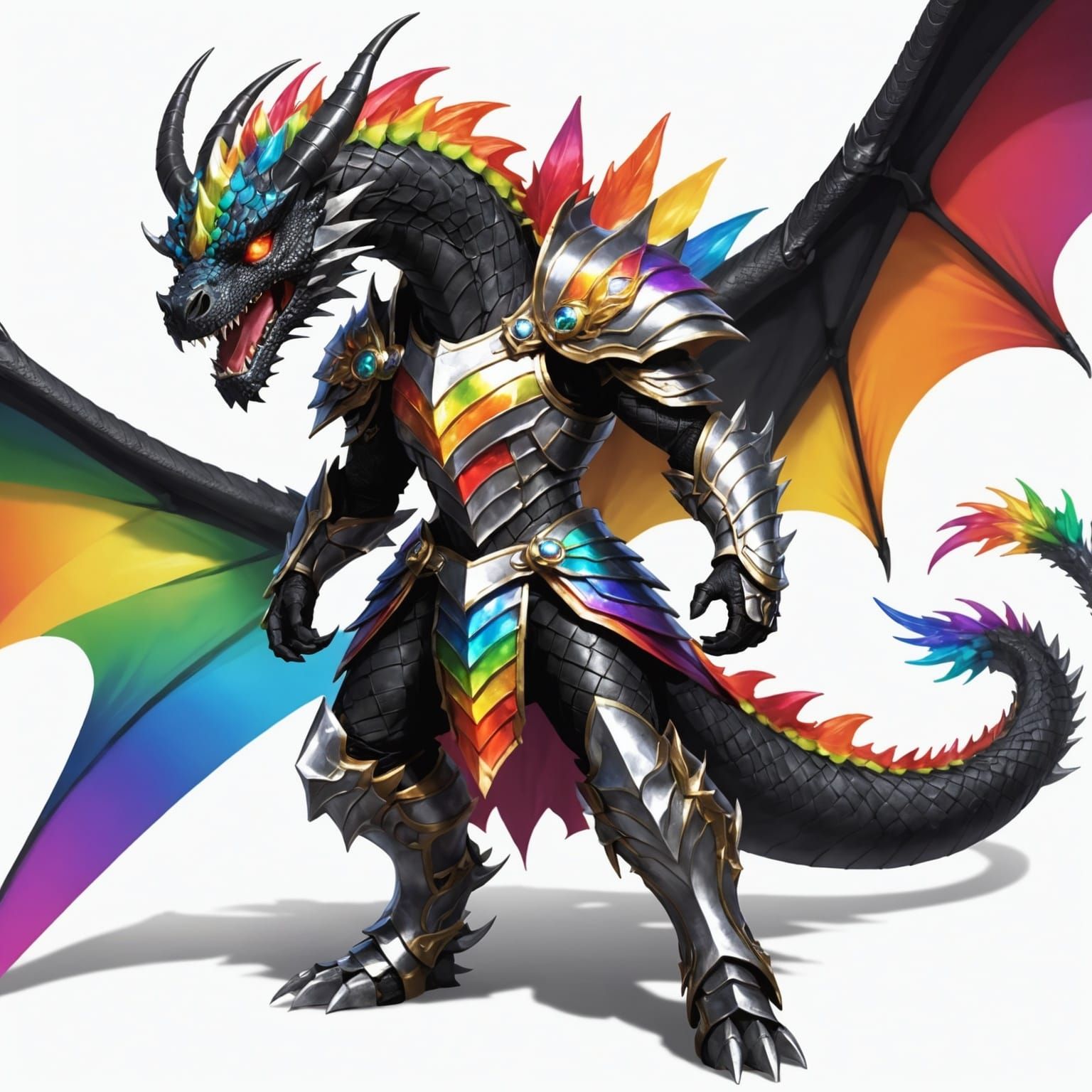 Glowing Dragon Gijinka in Platinum and Black Armor