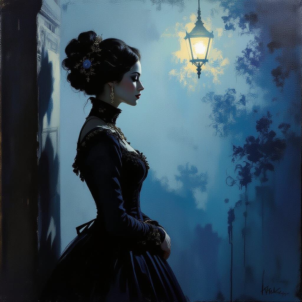 Contemplative Figure in Vintage Attire: Impressionist Surrea...