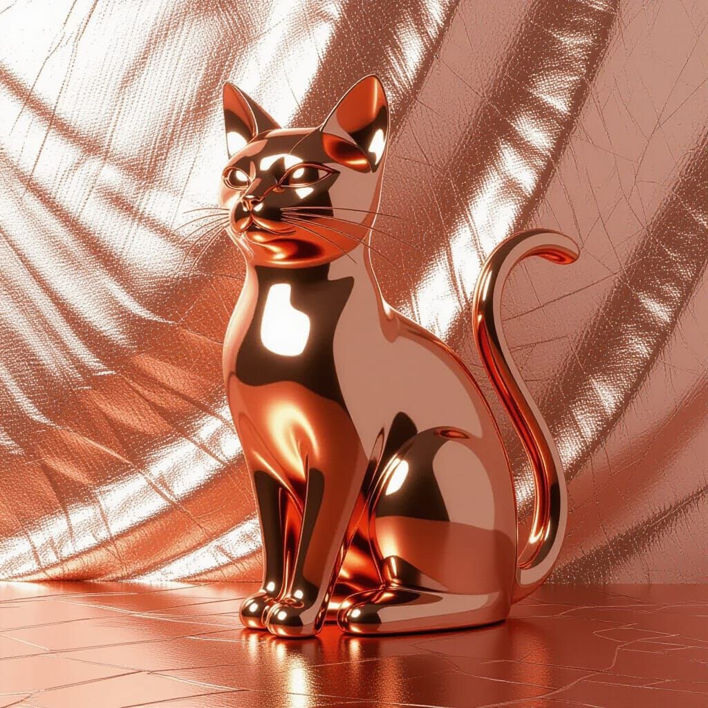 Elegant Rose Gold Cat Sculpture on Sparkly Background