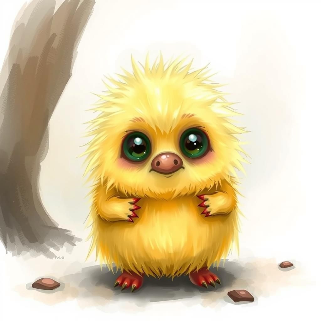 Cute Fluffy Creature on Finger in Digital Art Style