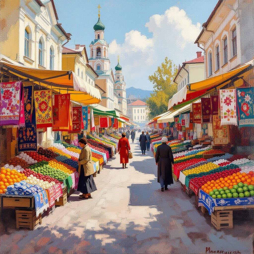 Crimean Market Scene in Impressionist Style