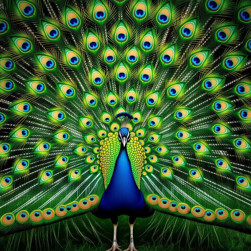 Iridescent Peacock Display in Hyper-Realistic Style