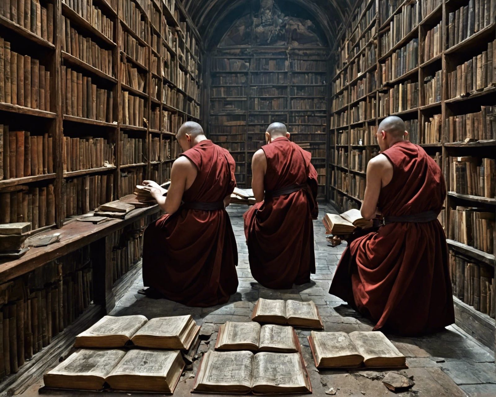 Ancient Vampire Library with Monks, Sebastiano del Piombo St...