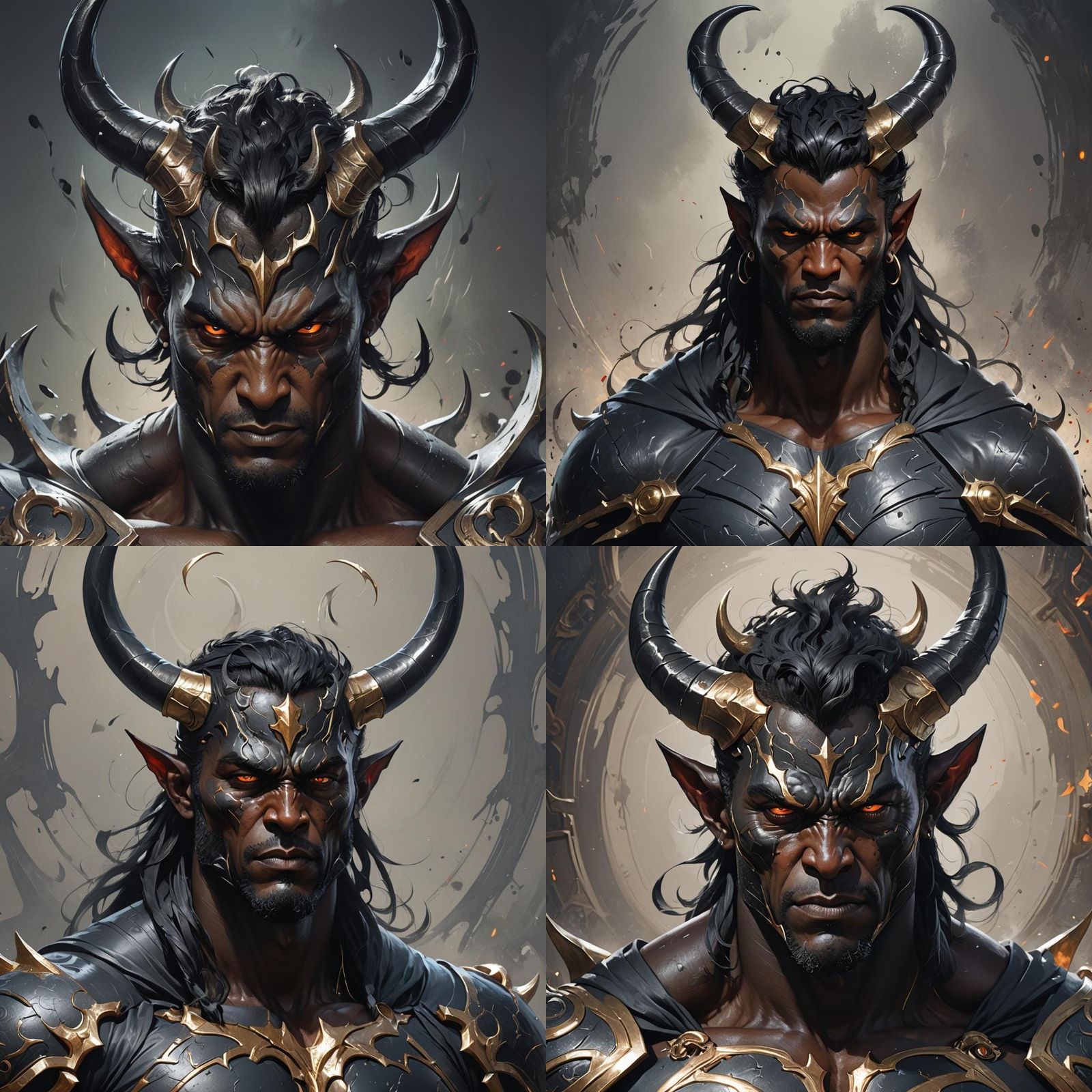 Demonic Black Superhero Portrait in Hyperdetailed Style