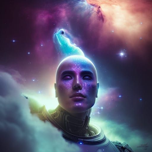 Astronaut in Colorful Nebula: a Digital Painting