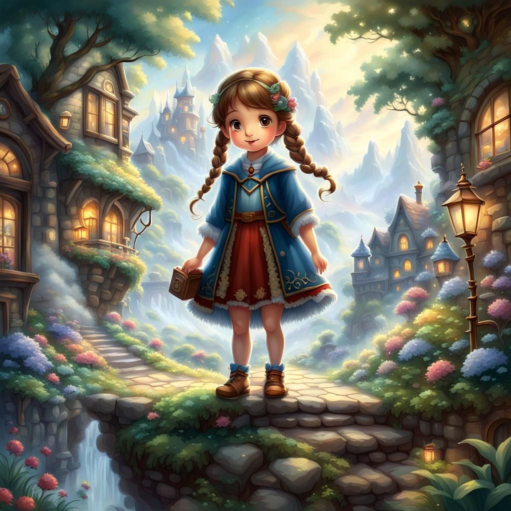 Chibi Character in Ethereal Fantasy Landscape