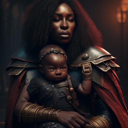 Sorrowful Mother and Child: Fantasy Concept Art