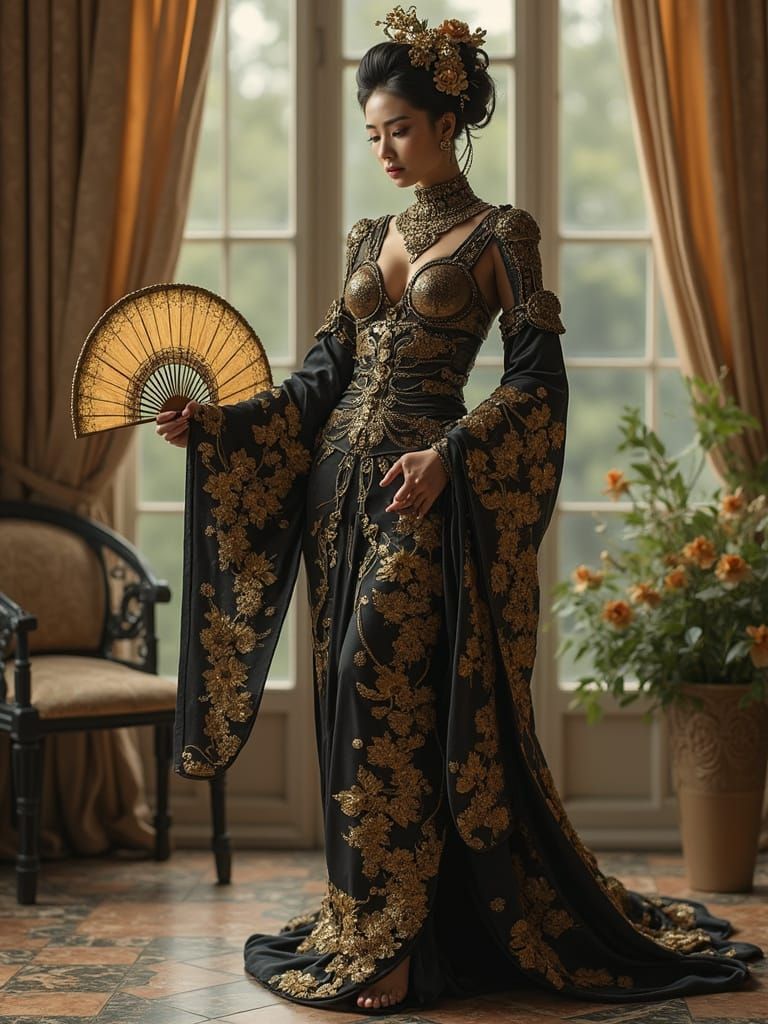 Steampunk Geisha Performs Elegant Fan Dance