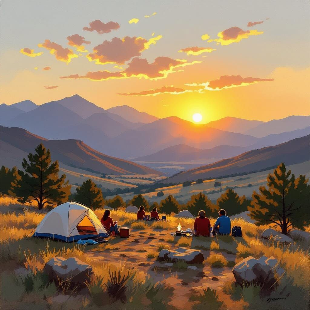 Taos Mountains Sunset: Impressionistic Camping Landscape