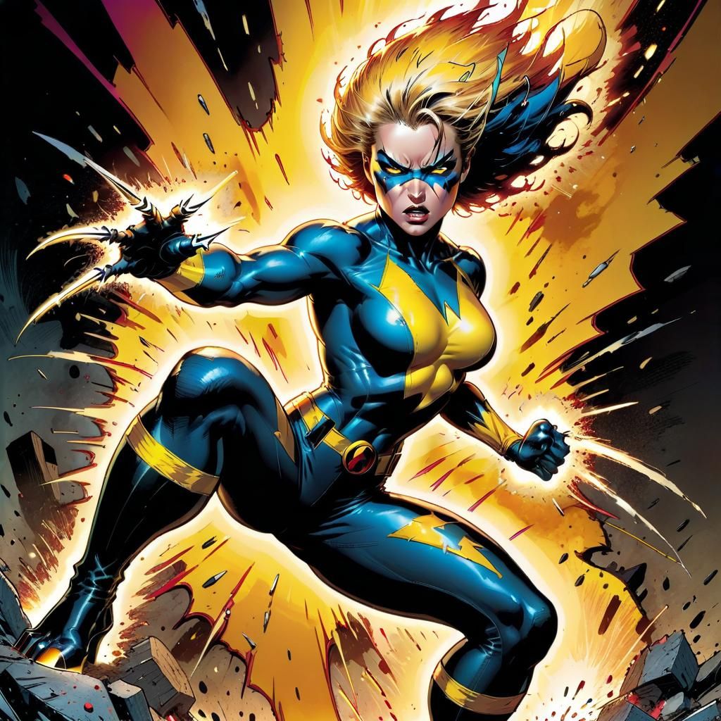 Dynamic Comic Book Art of Female Superhero