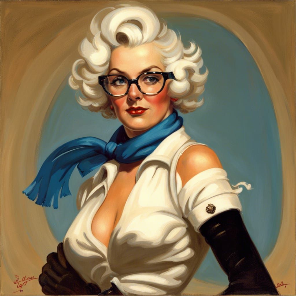 Elegant Woman with White Hair in Pin-Up Style