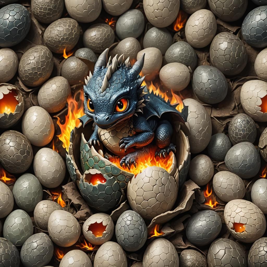 Cute Baby Dragon Hatching From Egg